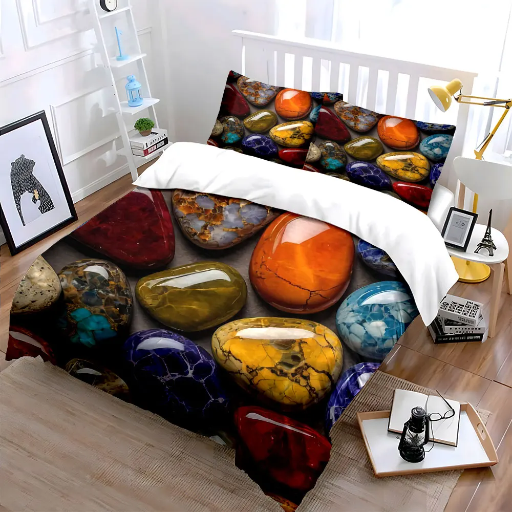 Colorful Polished Gemstone Set Decor Soft Skin-Friendly Bedding Set Includes 1 Duvet Cover And 2 Pillowcase, Gift