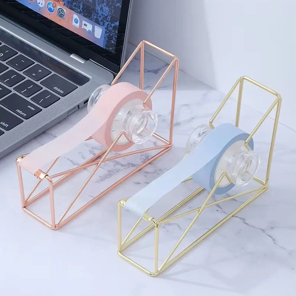 Non-slip Iron Art Tape Dispenser Rust-proof Sturdy Manual Tape Cutter Transparent Wheel Safe Tape Storage Organizer Home