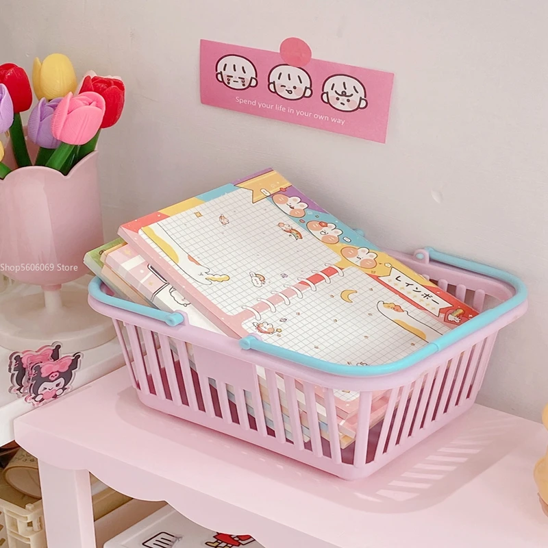 Desktop Pen Holder Stationery Storage Box Creative Macaron Hit Color Portable Small Basket Student Desktop Storage Basket