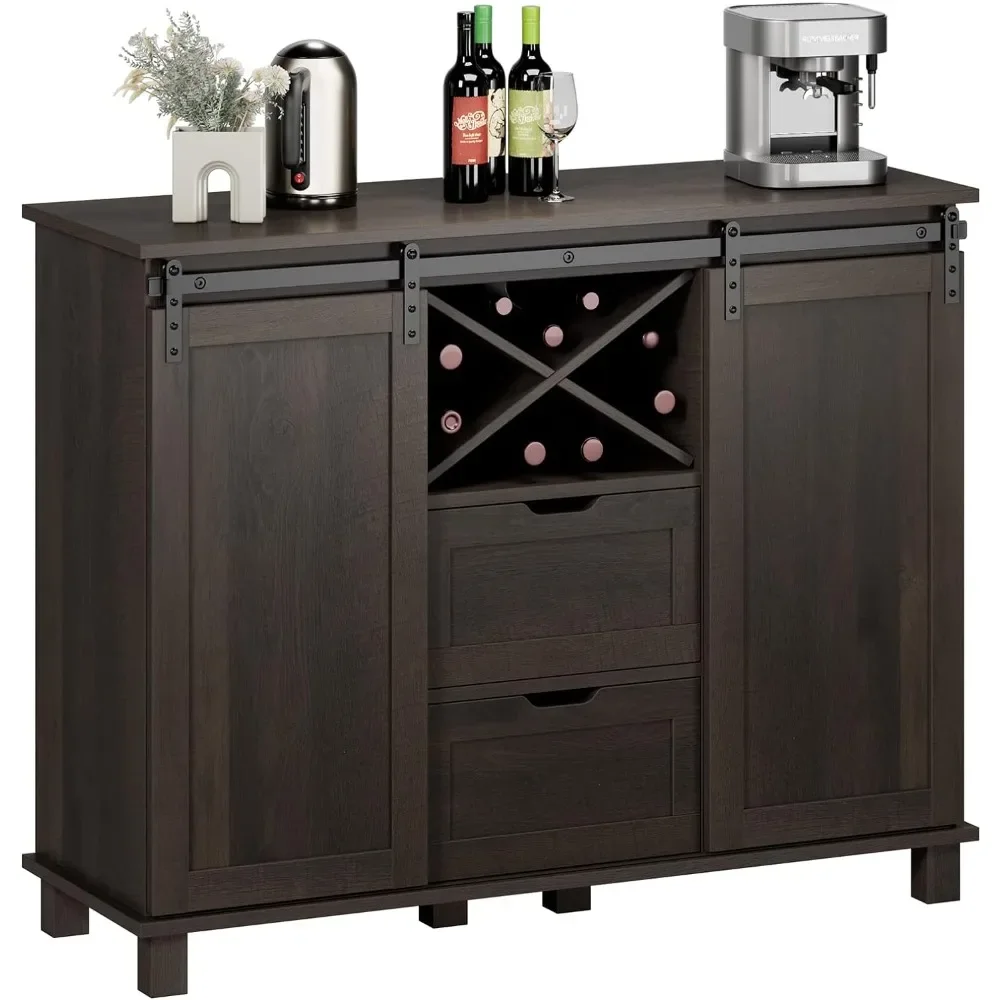 

Farmhouse Buffet Sideboard,Bar Cabinet with Storage,Wine Cabinet with Sliding Barn Doors,Accent Storage Cabinet Dark Brown