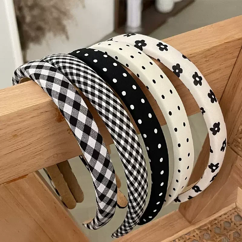 Polka Dot Hair Bands for Women Floral Print Hair Hoop Headbands Sweet Girls Plaid Hairband Hair Accessories Headwear Headdress