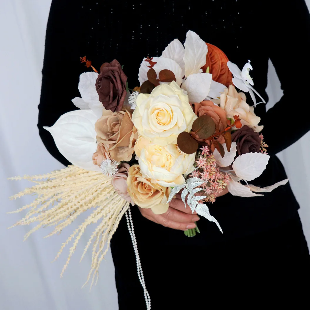 Champagner-Karamell-Brautsträuße, hochwertige Hochzeitsblumen, 2025, Neuankömmling