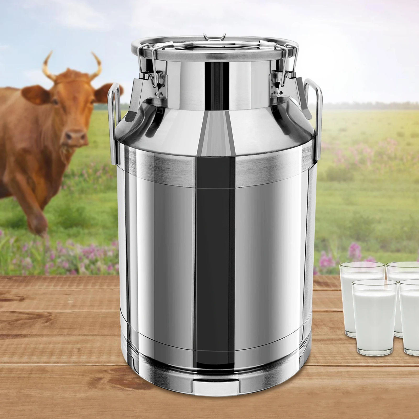 40L Milk Can Stainless Steel Water Bucket Oil Storage Container w/ Silicone Seal