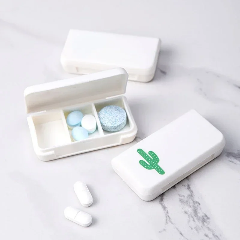 3 Grids Pill Box Mini Organizer Case Tablet Cactus Leaf Pill Case Dispenser Medicine Boxes Dispensing Medical Kit Dispense