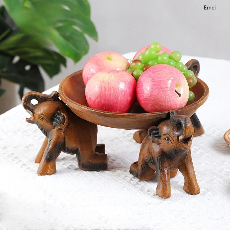 Thailändische Elefanten-Fruchtschale aus Massivholz, Dekoration für Wohnzimmer, Couchtisch, Schlüsselablage, Obst- und Snackschale