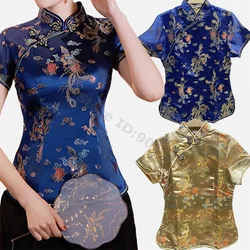 Chemise en Satin pour Femme, Grande Taille 3Xl4XL, Chemisier Style Chinois, Vêtements Tang, Chemise Boutonnée en Y, Qipao, Vêtements de Mariage Féminin