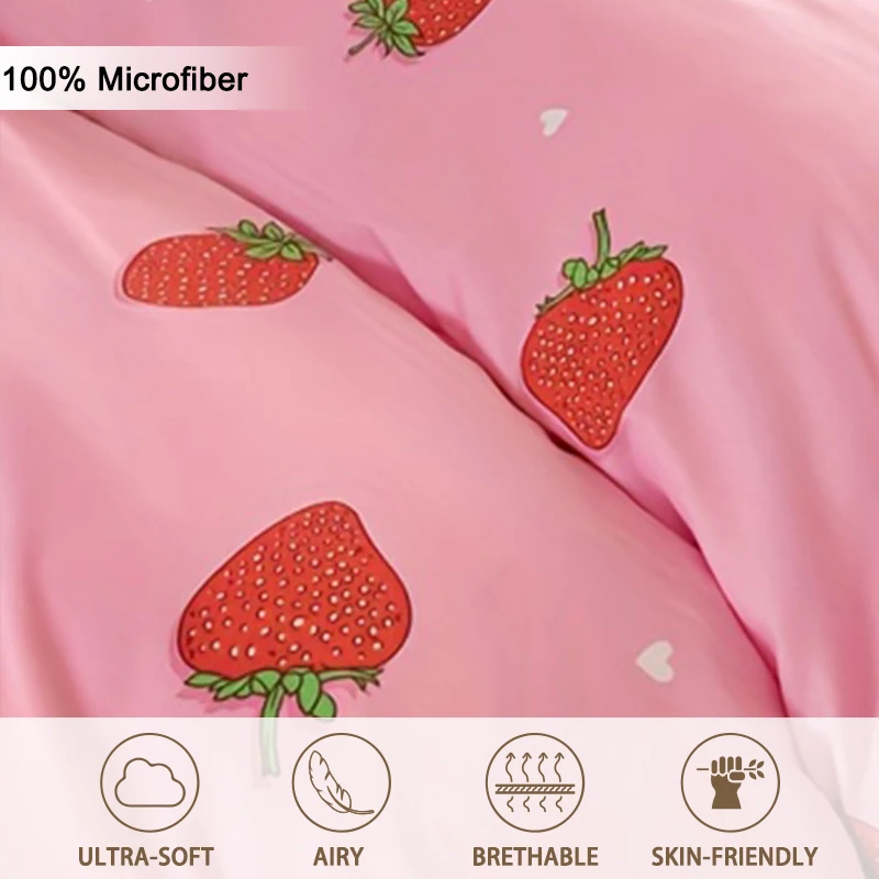 3pcs/set Small Strawberry Print Duvet Cover Set(1 Duvet Cover & 2 Pillowcase）Soft And Skin-Friendly Duvet Cover Bedding Set - view 5