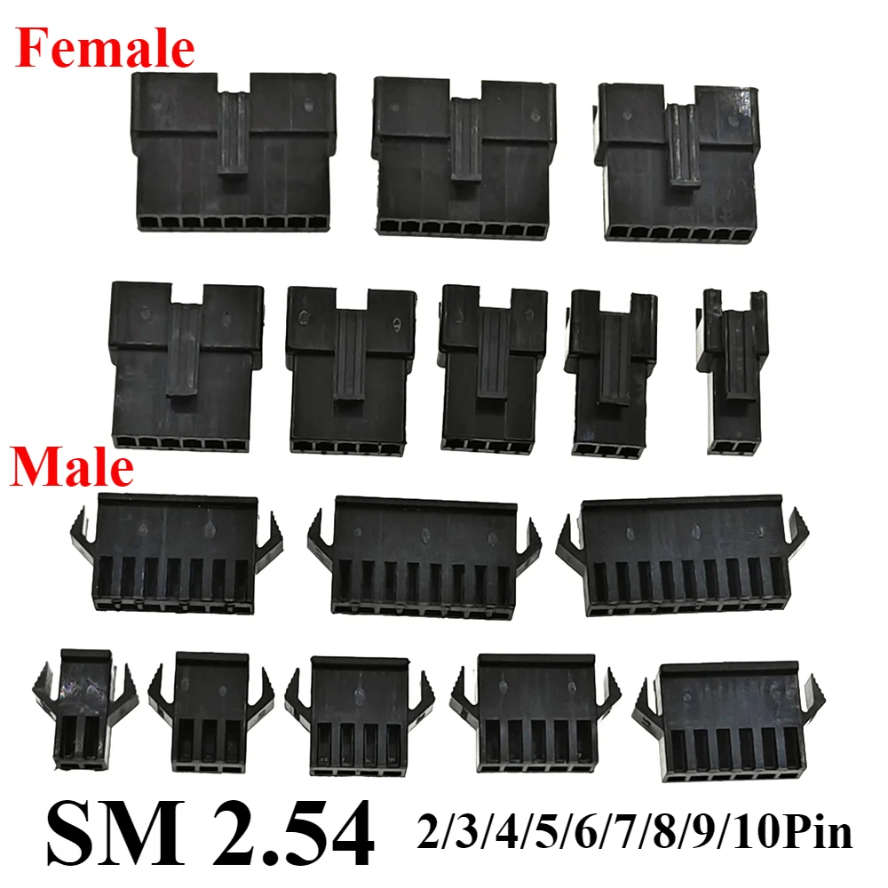 

20PCS SM2.54 Housing Plug Connector 2p/3/4/5/6/7/8/9/10Pin Pitch 2.54MM Male and Female Shell SM-2P SM-2R JST SM