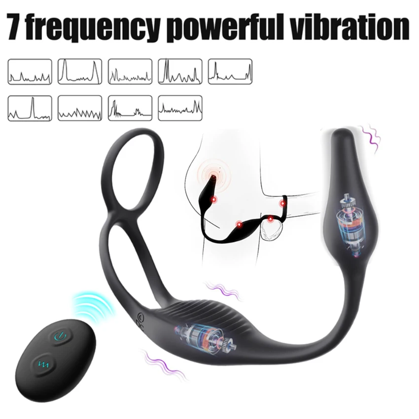 جهاز تدليك للبروستاتا هزاز 3 في 1 المكونات الشرج خاتم الديك للرجال التحكم عن بعد تهتز حلقة القضيب بعقب المكونات للذكور مثلي الجنس لعبة الجنس #2