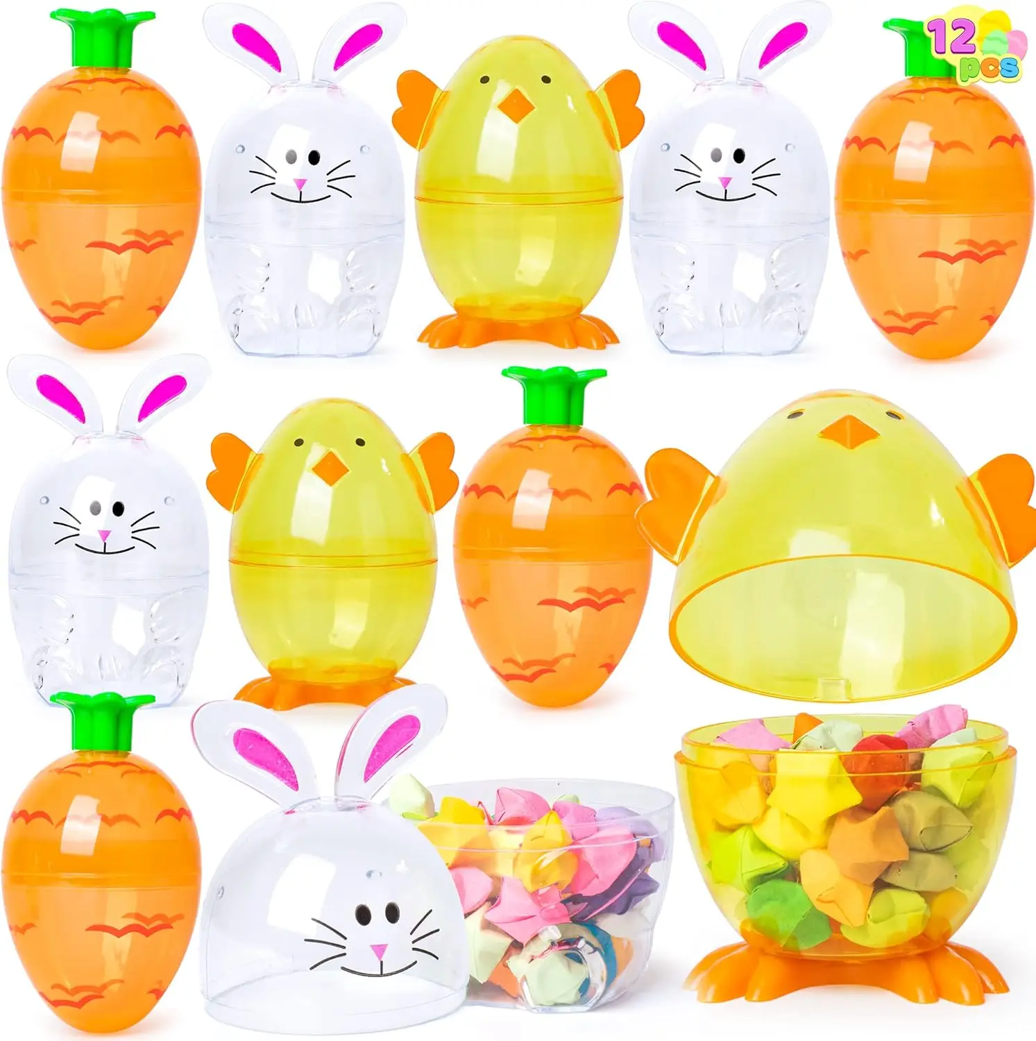 

12 Pcs Easter Eggs Shell Bunny Shaped Novelty Characters for Egg Hunt, Basket Stuffers, Party Favors