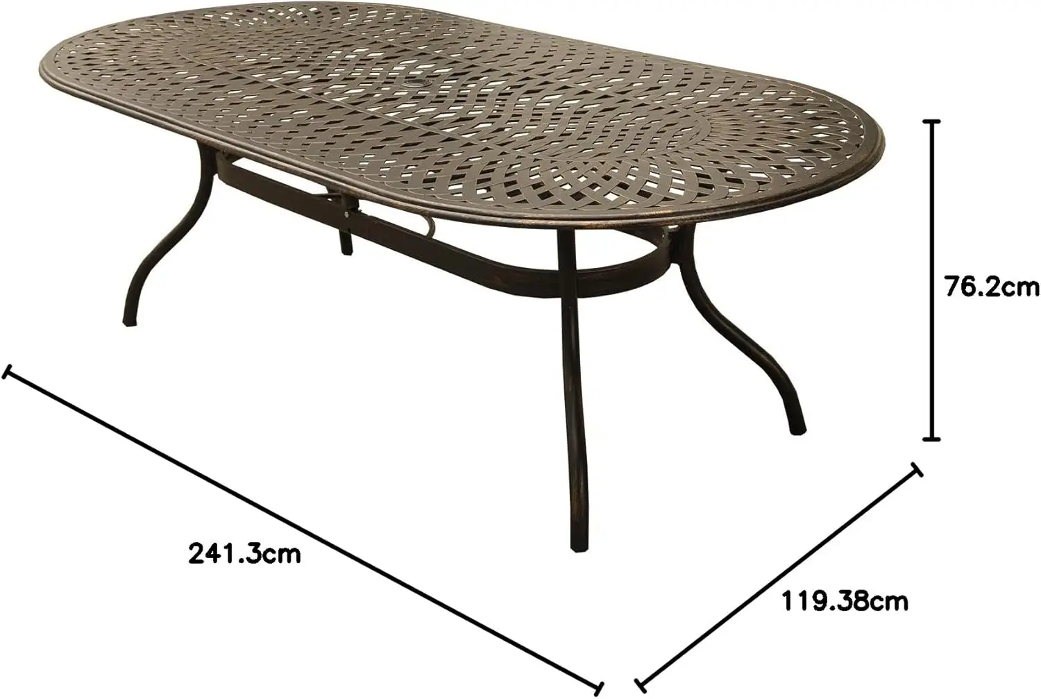 Mesa oval de alumínio de 95 polegadas, móveis de pátio de bronze conjunto de móveis de pátio conjunto de móveis de exterior móveis de exterior