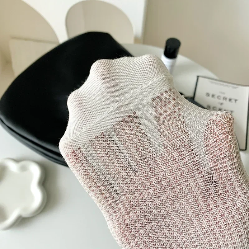 Women Cotton Socks Breathable Mesh Black White Casual Striped Socks For Woman Spring Summer Thin Cute Simple Frilly Ruffle Socks