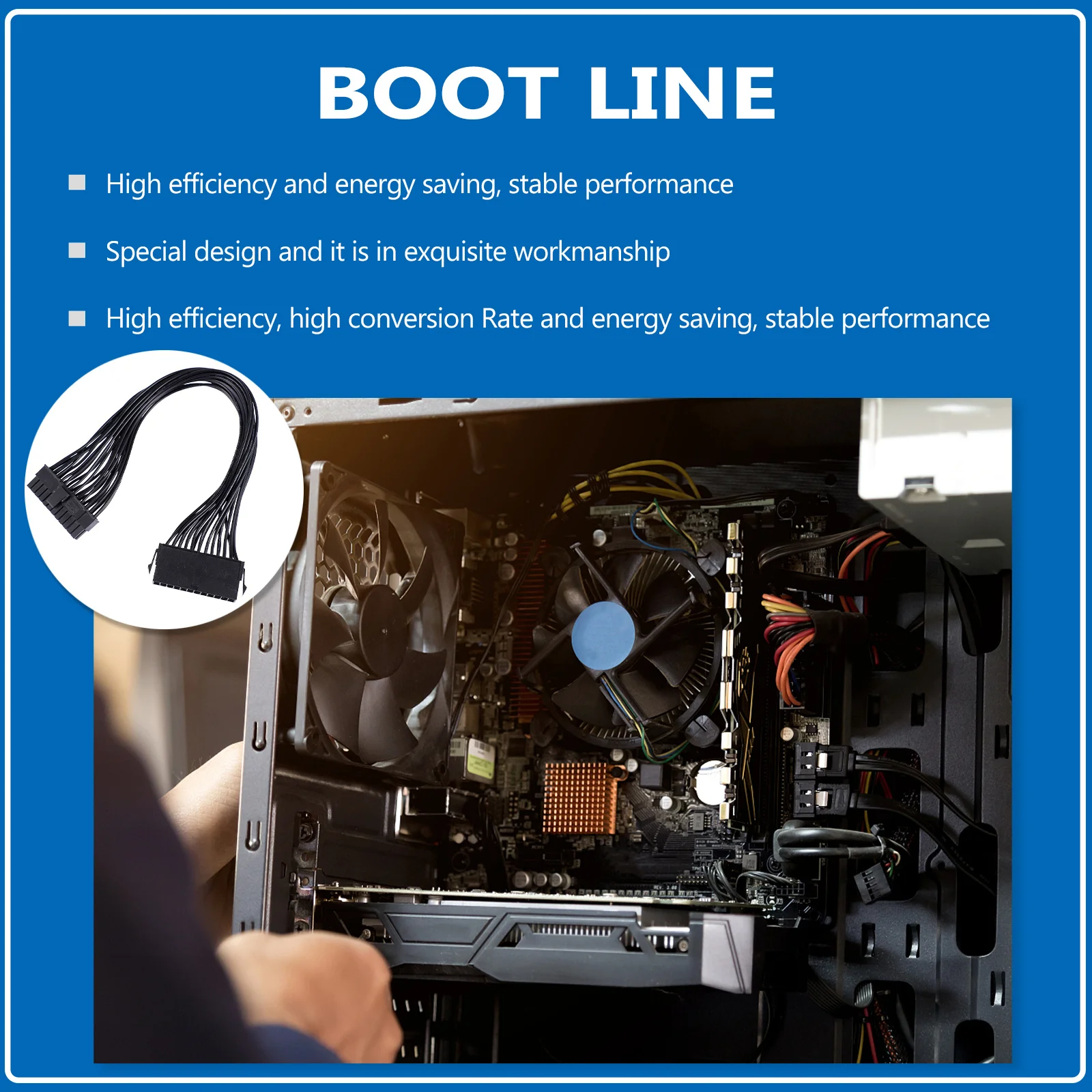 

24 Pin Atx Power Extension Cable Male to Female Atx Pin Cable Motherboard Power Supply Extension High Durability