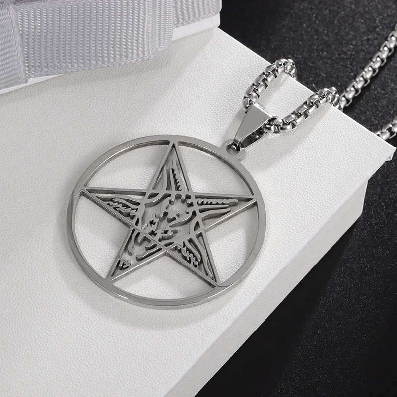 Classic Punk Goat Satan Round Pentagram Pendant Stainless Steel Necklace Amulet Jewelry Gift