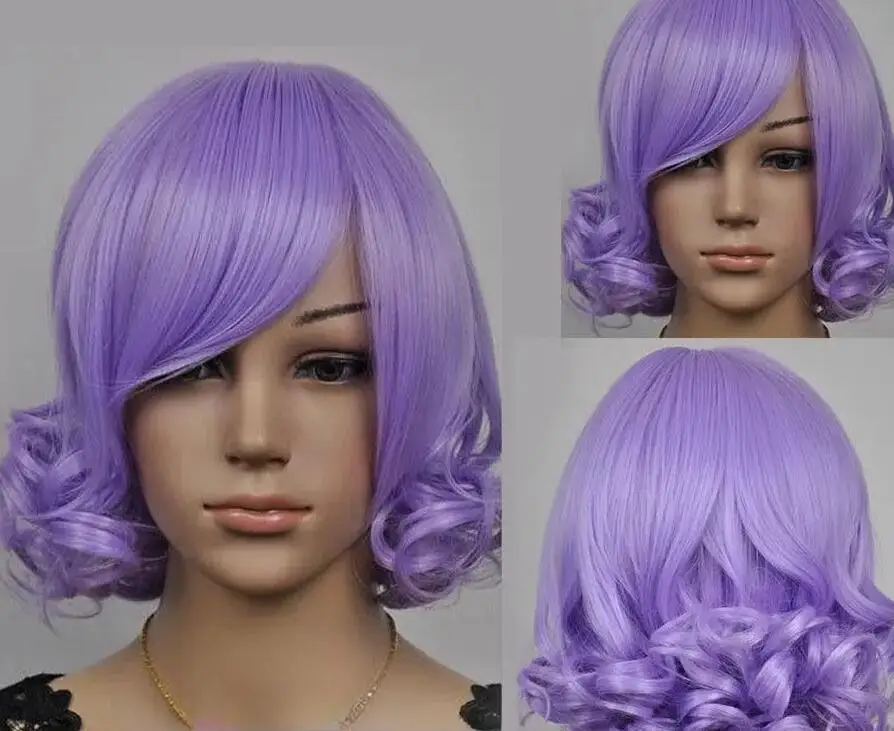 Free Shipping Women’s short light purple curly cosplay wig With Bangs