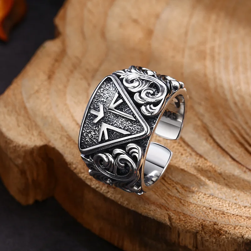 Wholesale 925 sterling silver ring personalized tangca pattern arrow ring open thai silver retro trendyy personalized jewelry