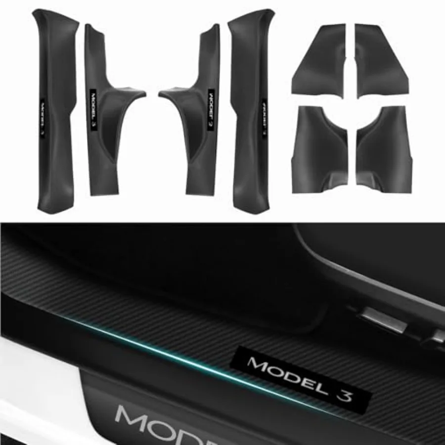 8PCS 2025 Model 3 Highland Sill Protector s Anti-Kick Full Protect Interior Accories Carbon Fiber Cover 2024-2025