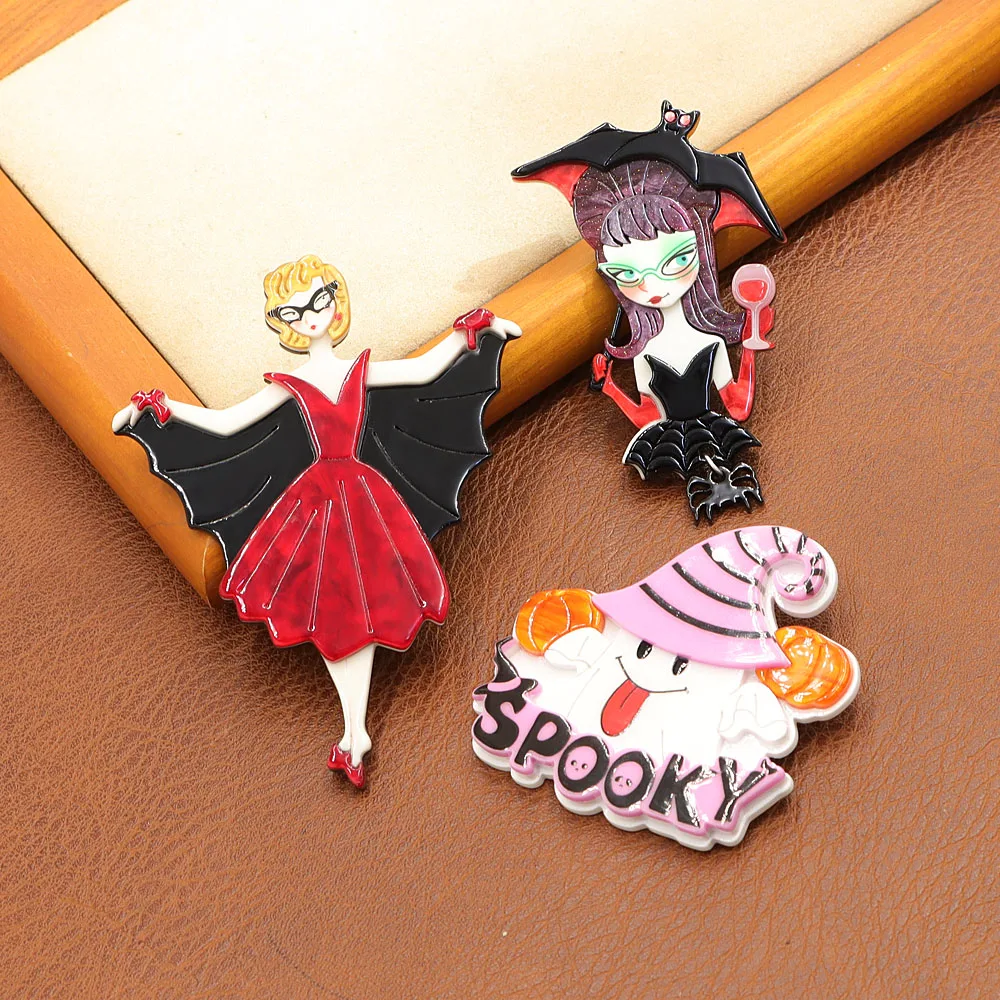 CINDY XIANG Acrylic Halloween Girl And Cat Brooch Fashion Jewelry