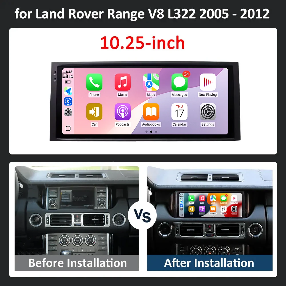 10.25' Android Auto Car Radio Multimedia Player for Land Rover Range V8 L322 2005-2012 with Navigation GPS Bluetooth Wireless