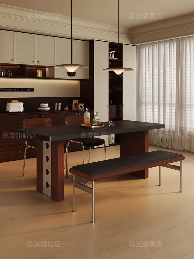 

PYJ medieval rock slab dining table and chair combination household light luxury retro style rectangular dining table