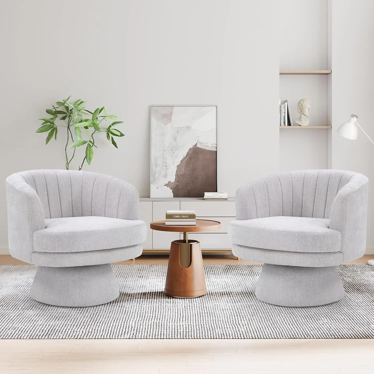 Swivel Barrel Accent Chair Set 2, 360 Rotation Curved Back Soft Cushion Fabric Armchair for Living Room Bedroom Grey, Customized