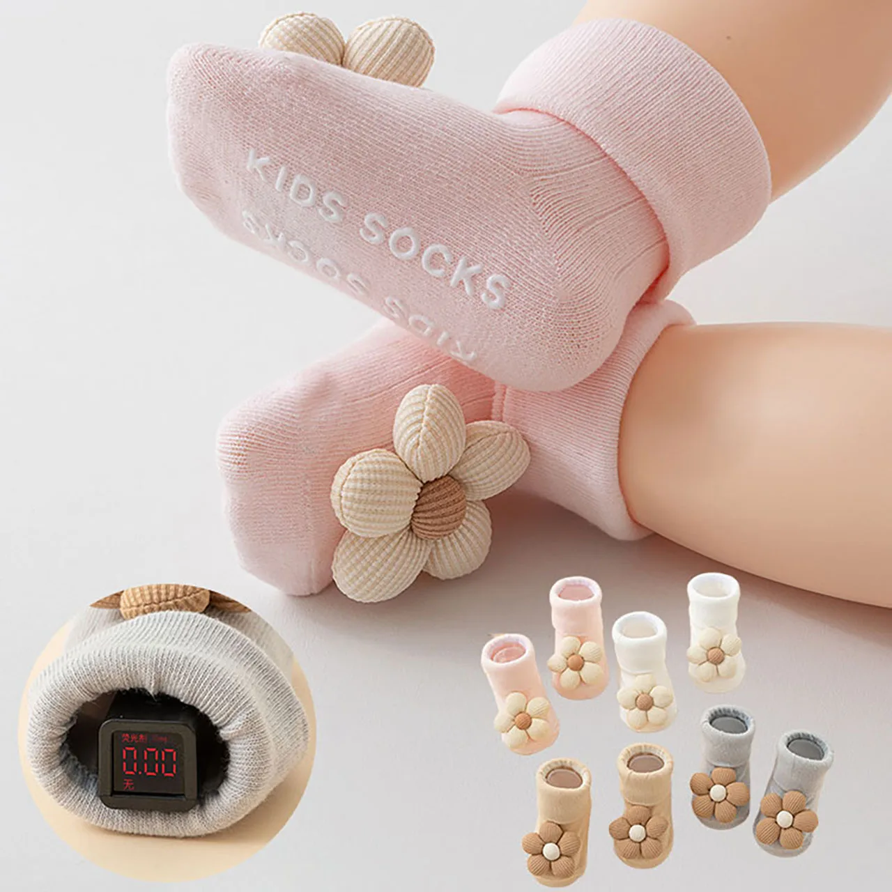 

Korean Sweet Flower Baby Girl Socks Spring Autumn Soft Cotton Breathable Middle Tube Socks Solid Color Elastic Kids Floor Socks