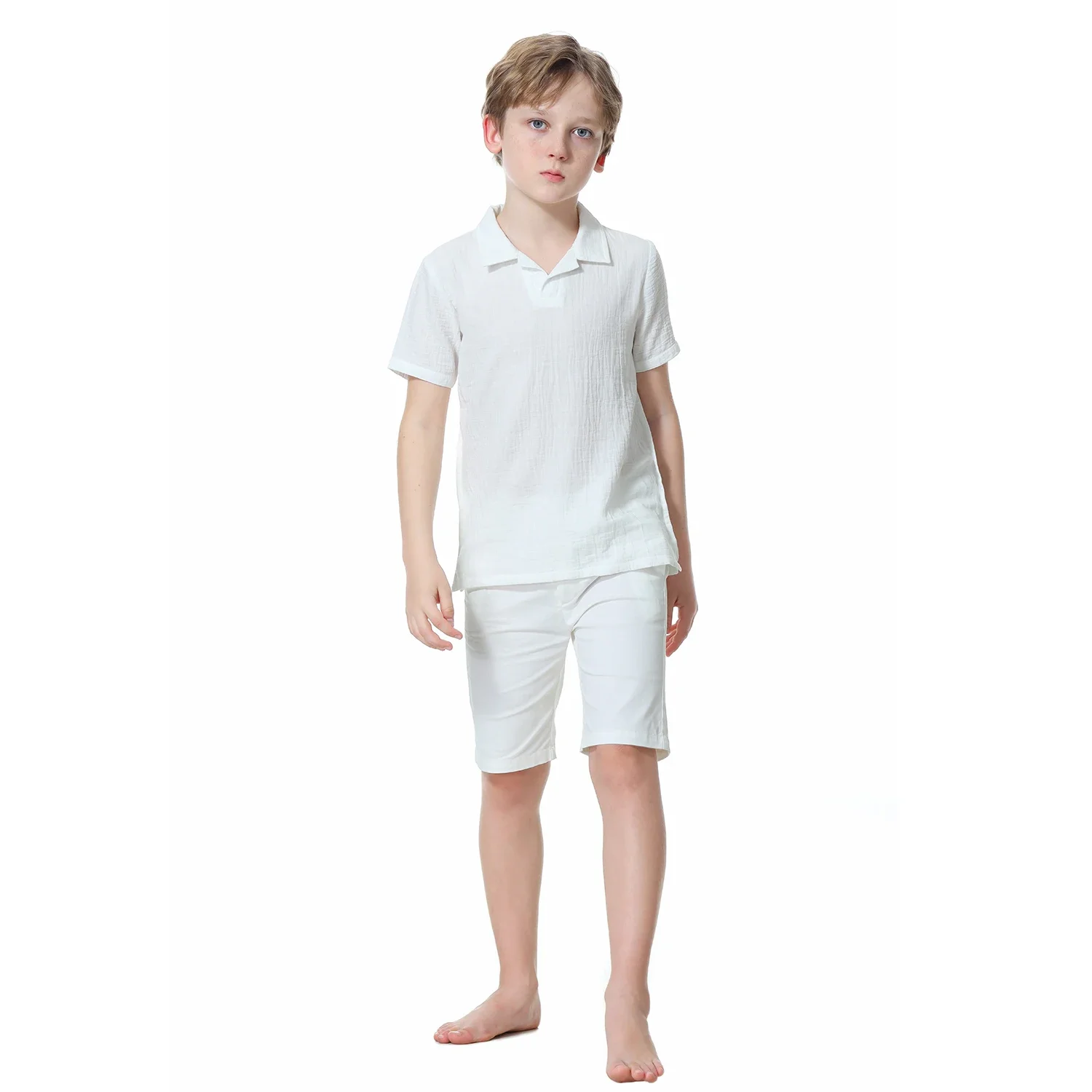 AP Dress Shorts and Muslin Shirt 2024 Summer Kids Cotton Family Matching Series Boy Top and Pants Micro Elastic Fabric, #7303