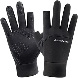 1 Pair Winter Cycling Gloves Women Fishing Warm Anti-Slip Gloves Casual and Warm Touch Screen Two Fingers Cut Outdoor Angling