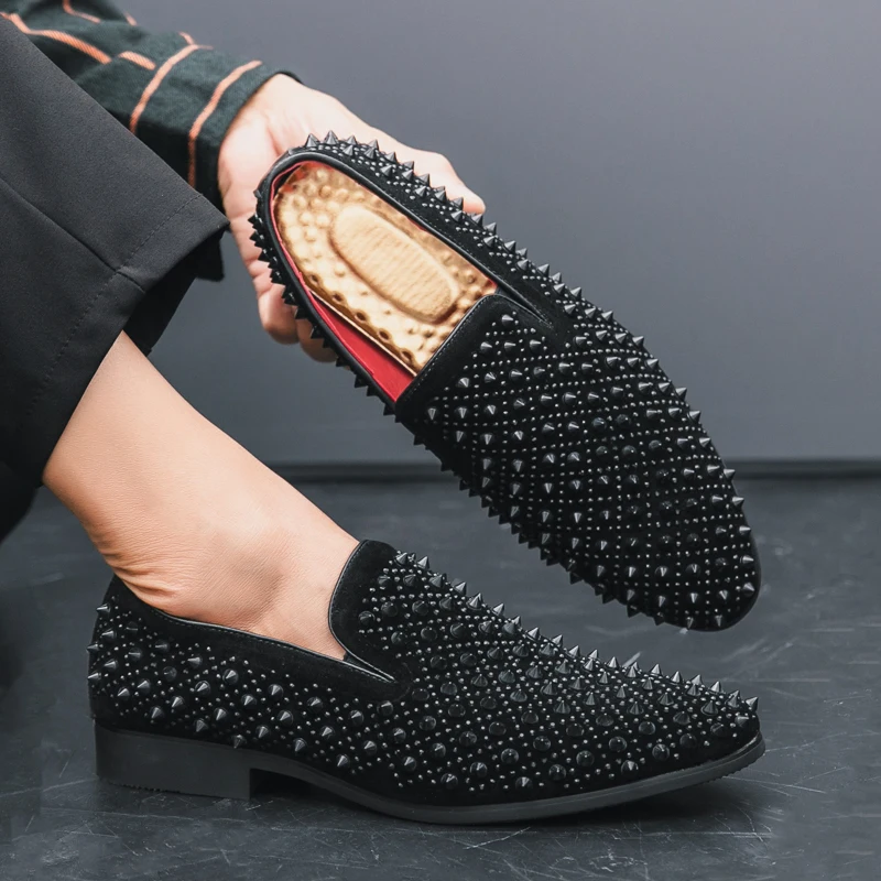 Hairdresser personality trend rivet hot diamond Loafers men's British  vintage rhinestone shoe hipster leather shoes - AliExpress 322