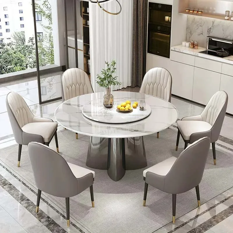 Modern High Quality Marble Top Stainless Steel Base Big Dinner Room Table Set Family Round Dinner Table