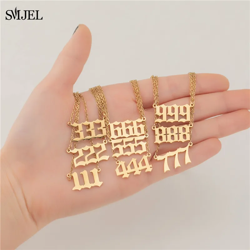 Stainless Steel Angel Number Jewelry 111 222 333 555 888 999 666 444 777 Angel Number Necklace Women Men Unusual Believer Gift