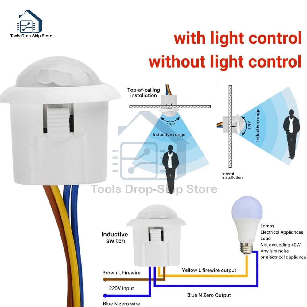 AC110-240V Automatic Sensor Light Switch LED PIR Infrared Motion Sensor Detector Human Body Induction Night Light Indoor Outdoor