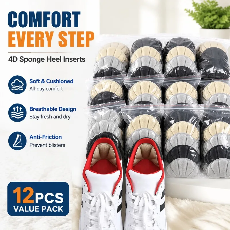 4D Sponge Heel Inserts Anti Friction Shoe Pads Soft Breathable Adjustable Heel Cushions for Foot Pain Relief Women Men