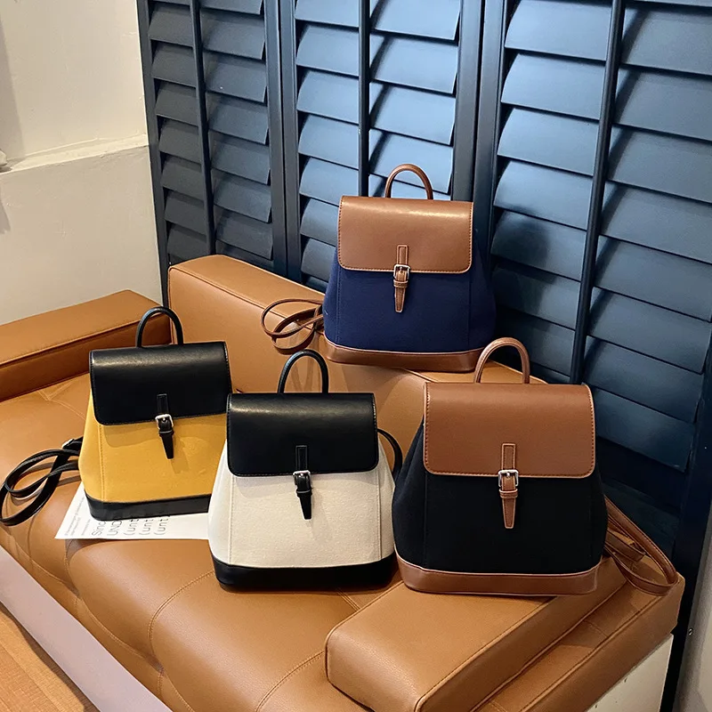 2025 new style urban casual color-blocking backpack for women niche, fashionable and versatile small backpack for commuting