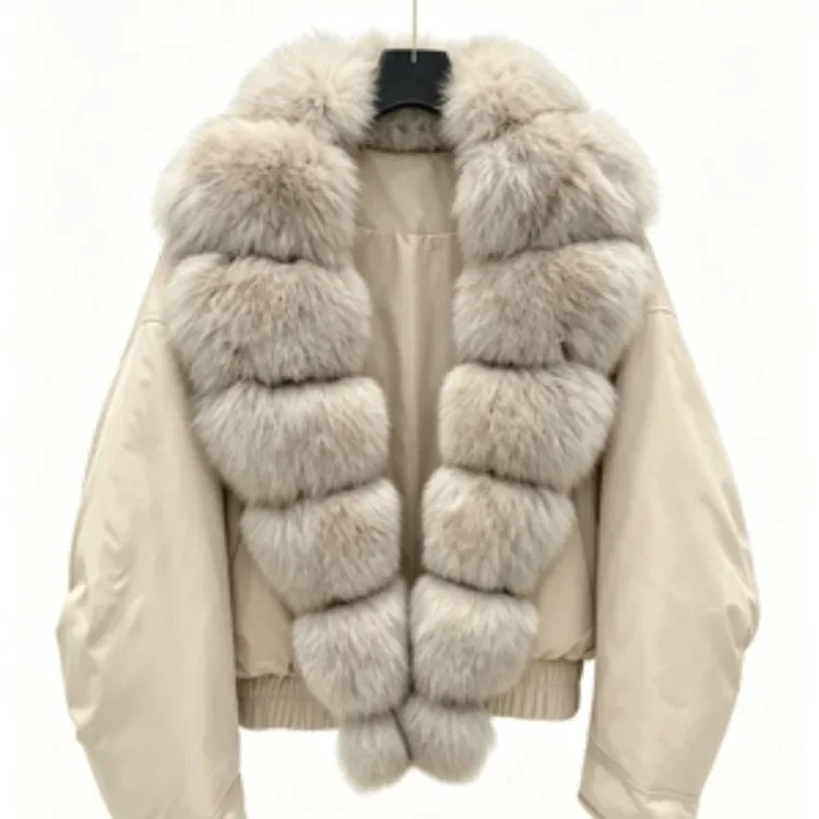 OFTBUY Natural Fox Fur Collar White Duck Down Jacket Winter Warm Thick Windproof Luxury Streetwear Women New Winter Clothin