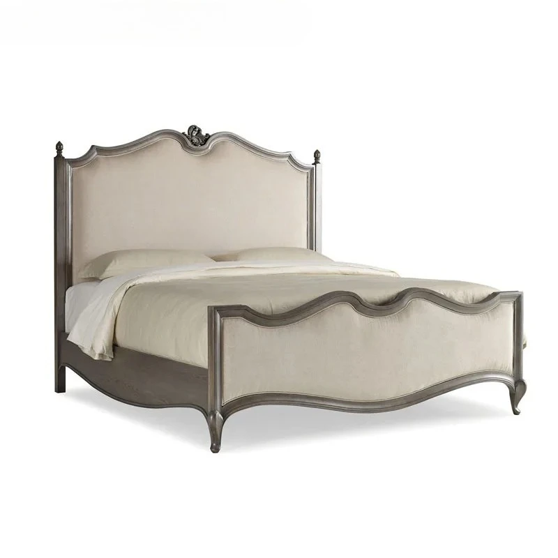 L  all solid wood light luxury  double oak carved high back wedding bed bedroom furniture
