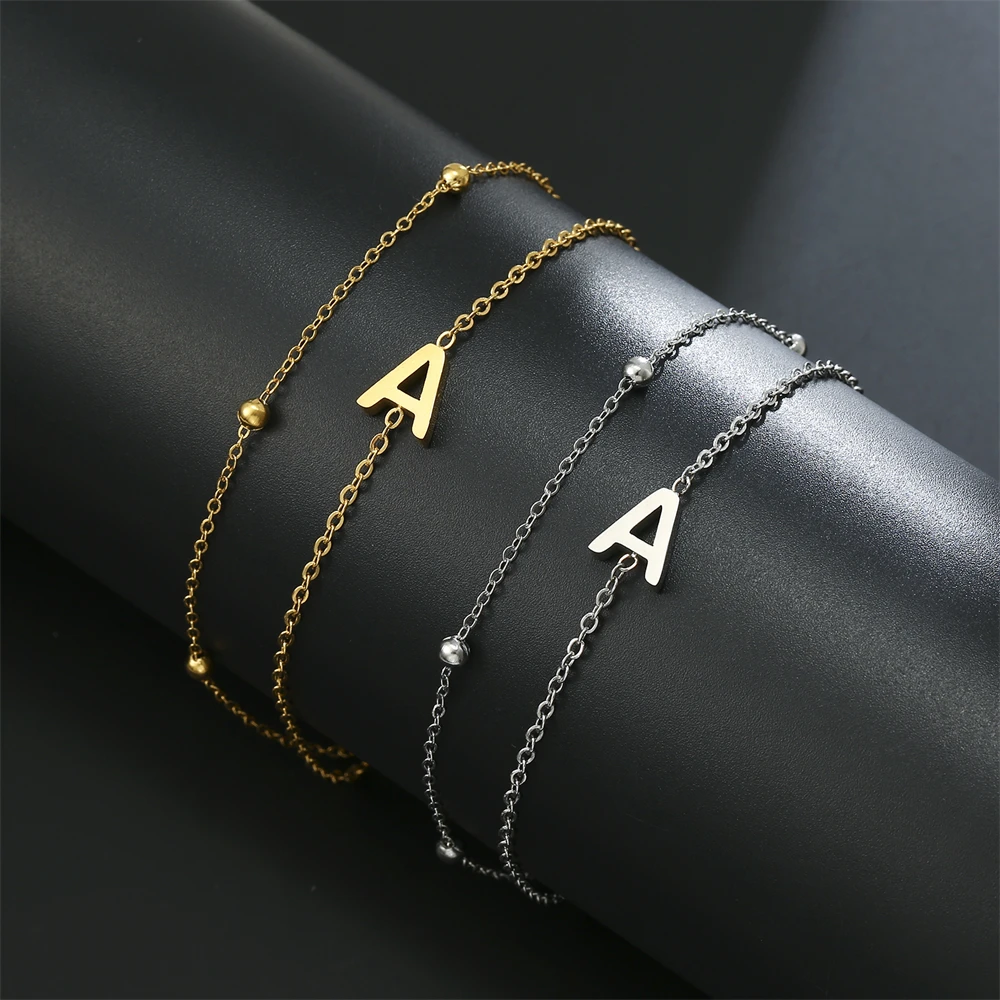 Cazador Stainless Steel Double Chains Bracelet for Women Initial Letter A-Z Alphabet Jewelry 2025 Bracelet on Hand Birthday Gift