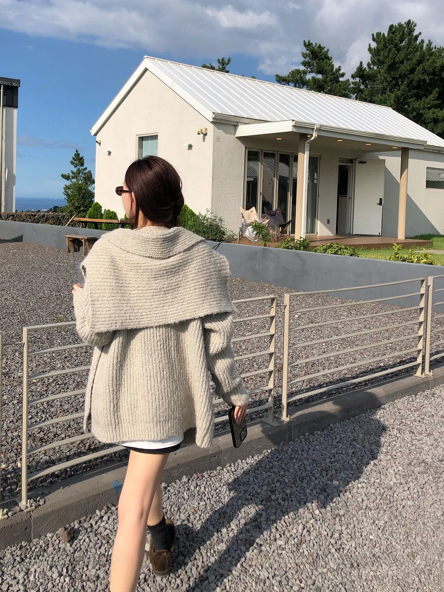 

Женский свободный вязаный кардиган-двойка из полиэстера, нейлона и шерсти, осенне-зимний, повседневный, длинный рукав