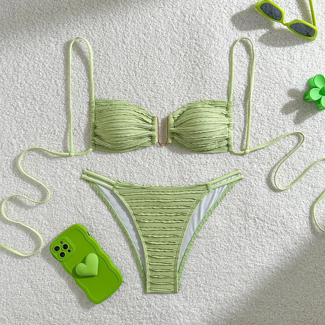 U-Ausschnitt, geraffter, geraffter Bikini, Damen-Badebekleidung, zweiteiliger Bikini-Set, hoch geschnittener Badeanzug, Badeanzug, Schwimmanzug V5708B – Detail 26
