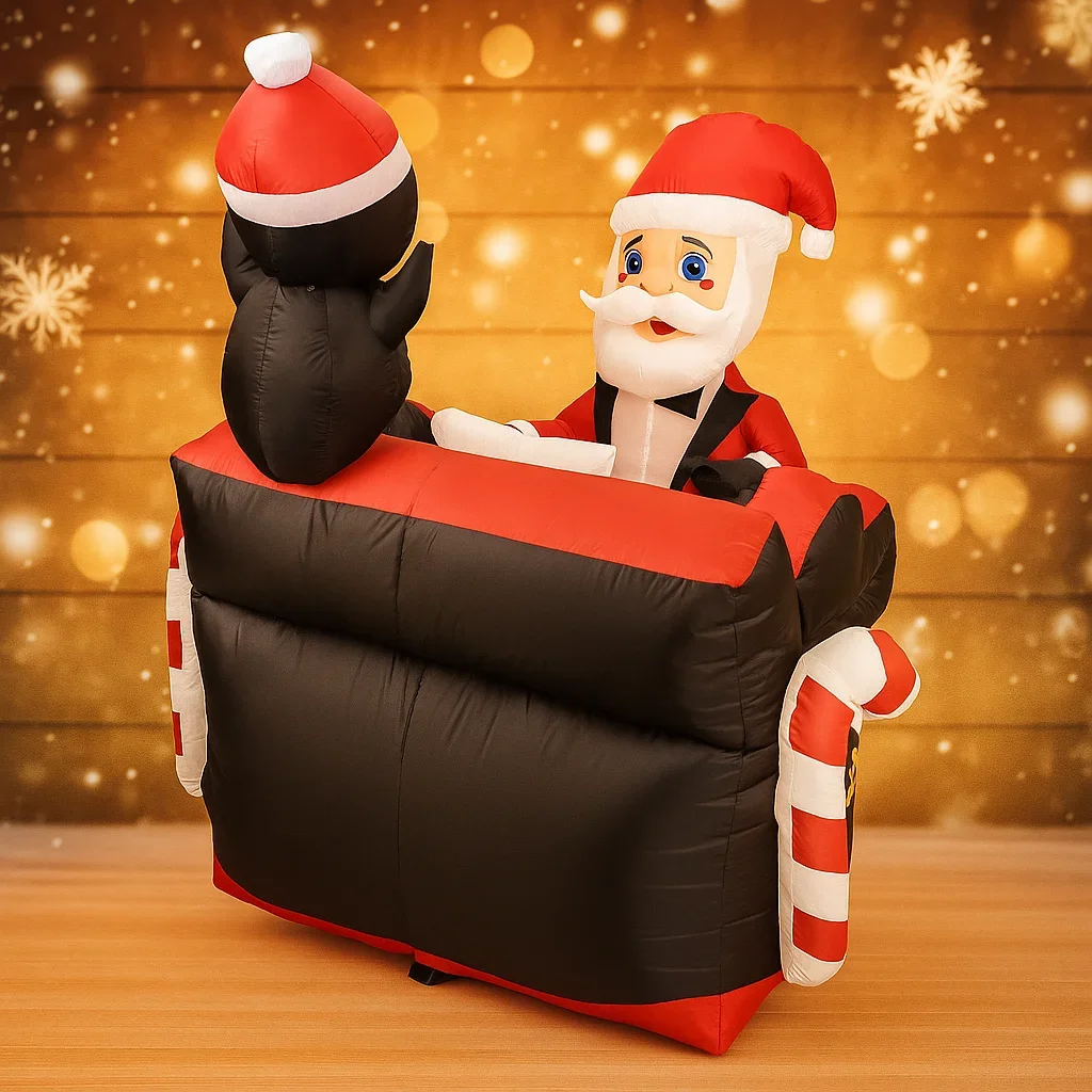 4.9FT Christmas Inflatable Decorations Toy Santa Penguin Playing Piano LED Holiday Gift Festive Supply Xmas Ornament Home Decor