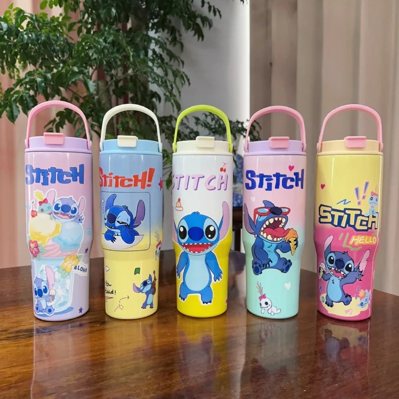 

Kawaii Stitch High-capacity Vacuum Cup MINISO Anime Stainless Steel Auto Cup Gradient Color Outdoor Portable Handheld Straw Cup