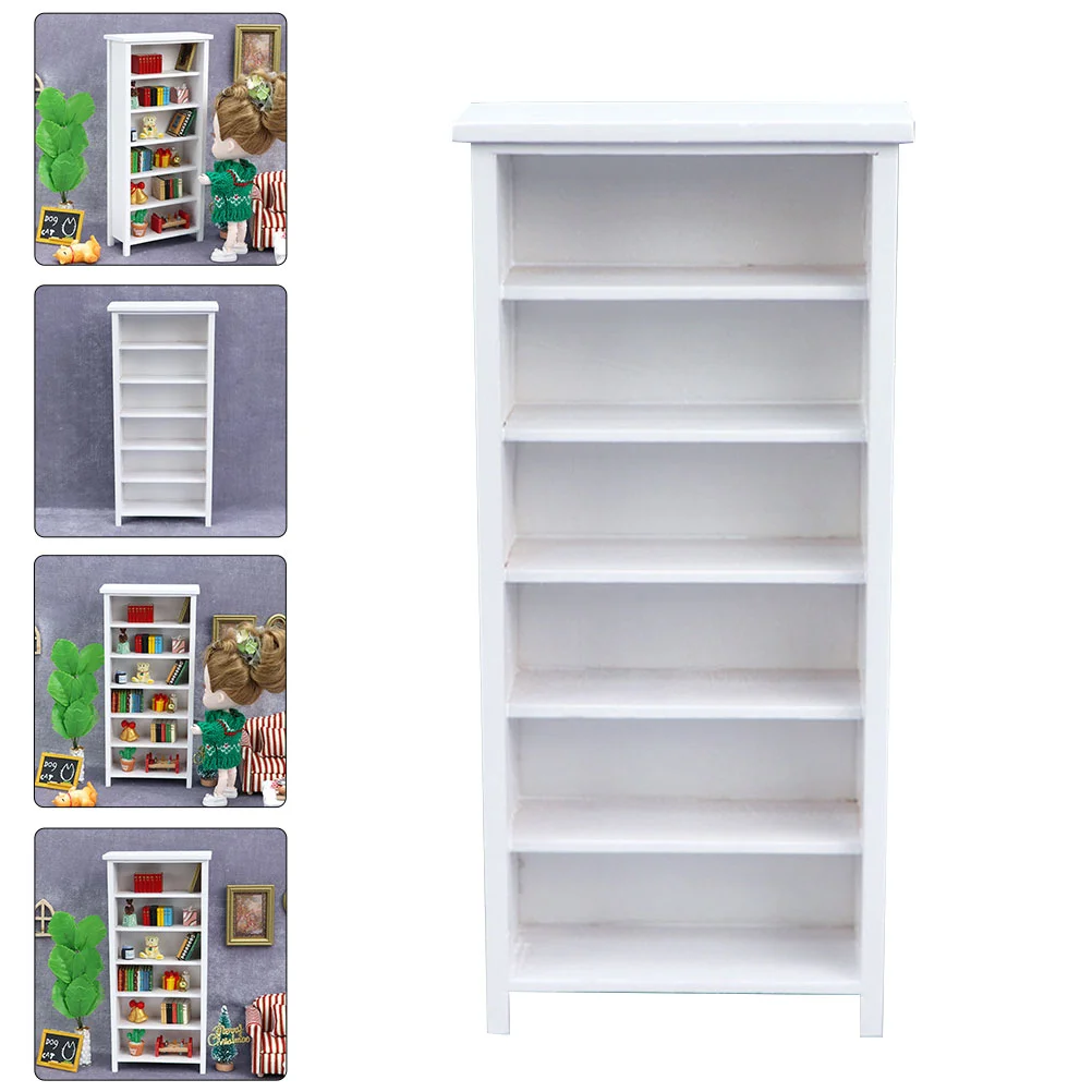 

Vertical Bookcase Model Miniature House Adorns Playing Prop Bookcases Decor Small Bookshelf Adornment White Decorations