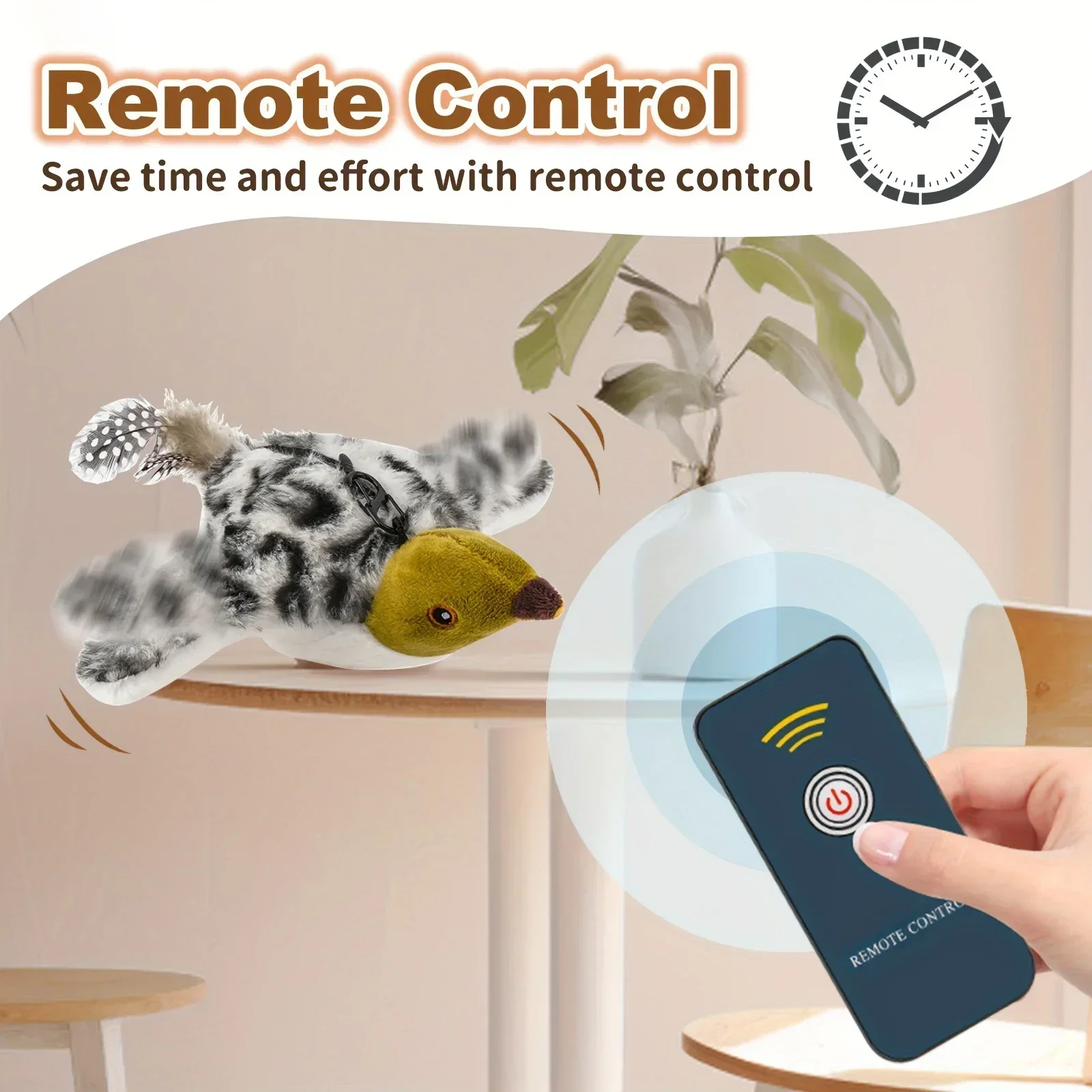 Remote Control Cat Toy Interactive Electric Fluttering Sparrow Realistic Bird Movements Engaging Pet Play Accessory