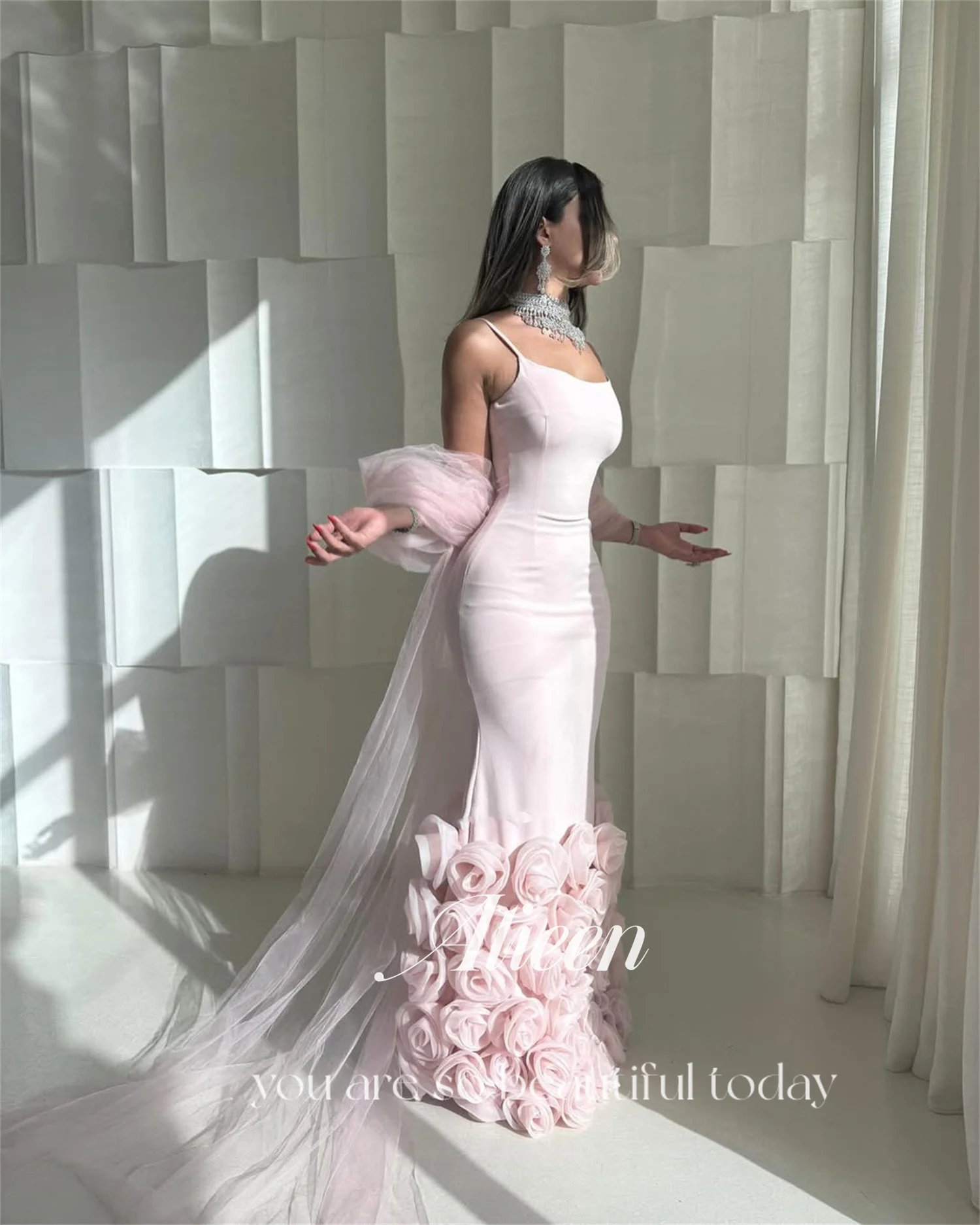 Aileen Sukienki Wieczorowe Luksusowe z Kwiatami 3D 2025 Damskie Vestidos De Festa Sukienka na Bal Maturalny 2025 Różowe Eleganckie Sukienki na Przyjęcia Syrenka