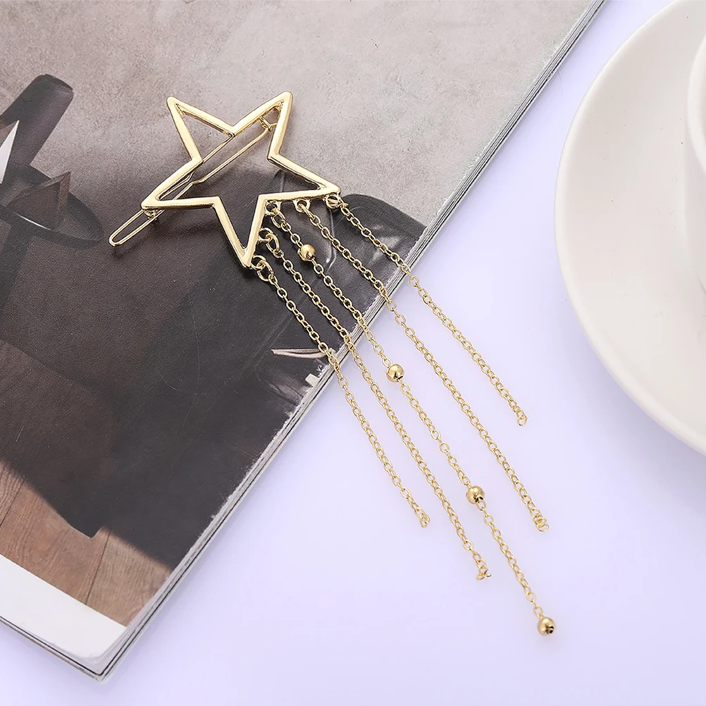 

2 Pcs Star Hair Clips Tassel Design Star Hair Barrette Durable Metal Barrettes for Women Girls Parties Festive Headdress