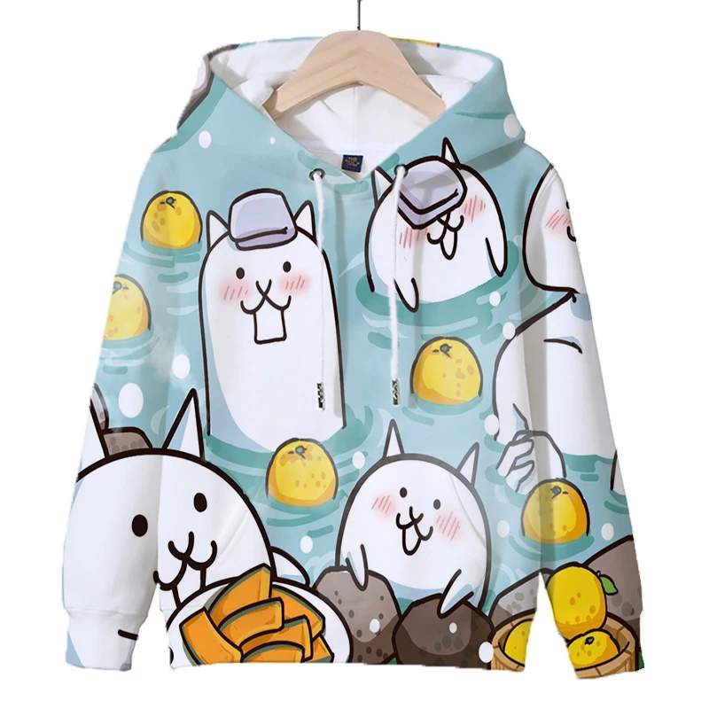 Sudadera con capucha de dibujos animados The Battle Cats para niños y niñas, Tops de otoño, jersey de manga larga, ropa de calle de moda para niños