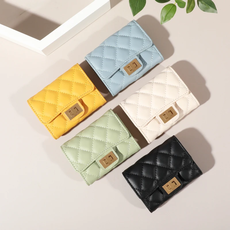 Multiple Card Slots Diamond Lattice Card Holder Women's Exquisite Short Wallet Coin Purse Large Capacity Card Cash Storage Pouch