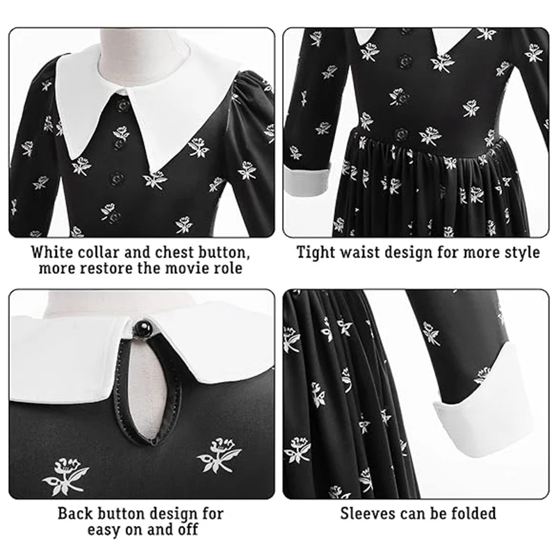 Kid Black Halloween Costume Dress For Girl Cosplay Princess Carnival Outfit With Wig Bag Earrings Socks Girls Role Play Costume view 5