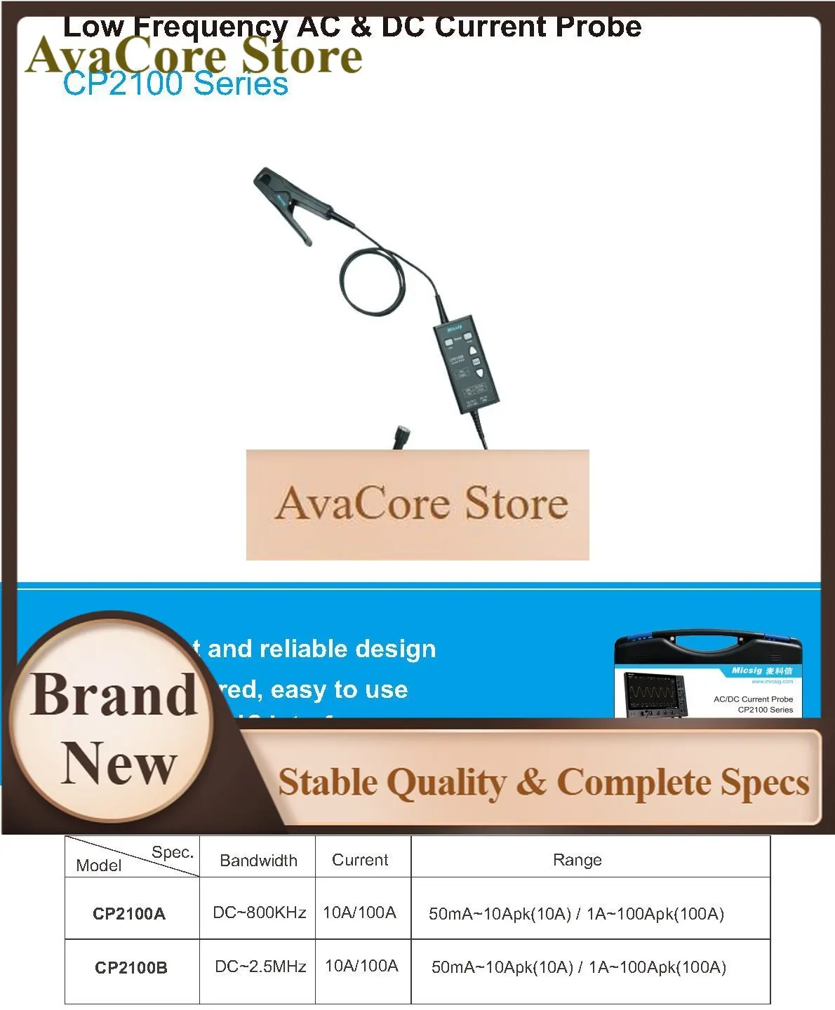 AvaCoreMicsig Low Frequency Ac/dc Current Probe Cp2100 Series Cp2100a Cp2100b Bandwidth:dc 800khz/2.5mhz Current 10a/100a
