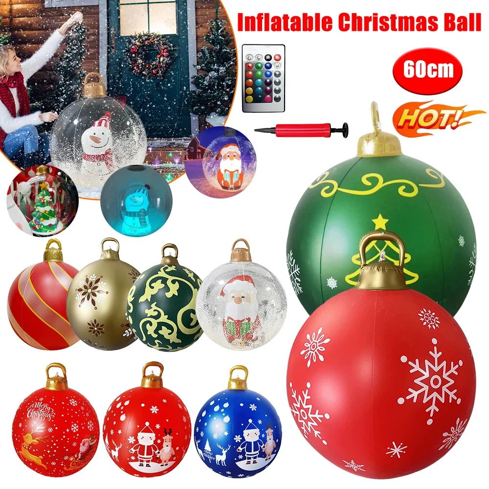 بيع كبير 24 بوصة كرات قابلة للنفخ مع ضوء زينة عيد الميلاد للداخلية في الهواء الطلق ساحة الحديقة شجرة عيد الميلاد تزيين في العطلة كرات